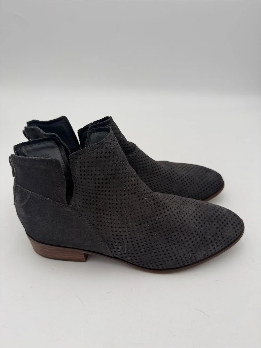 Crown vintage Charcoal Perforated Suede Ankle Boots women 9.5M fall winter Y2K